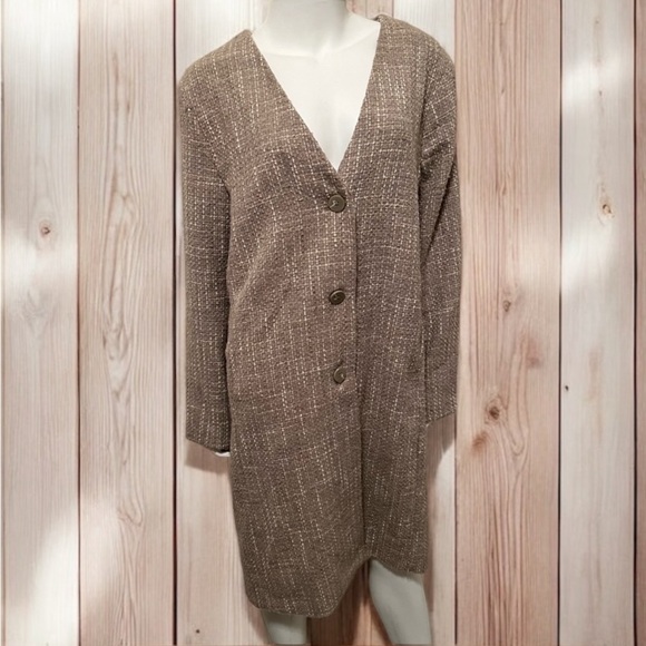 3/$15 Prologue Tan Tweed Button Up Cardigan - Picture 1 of 8
